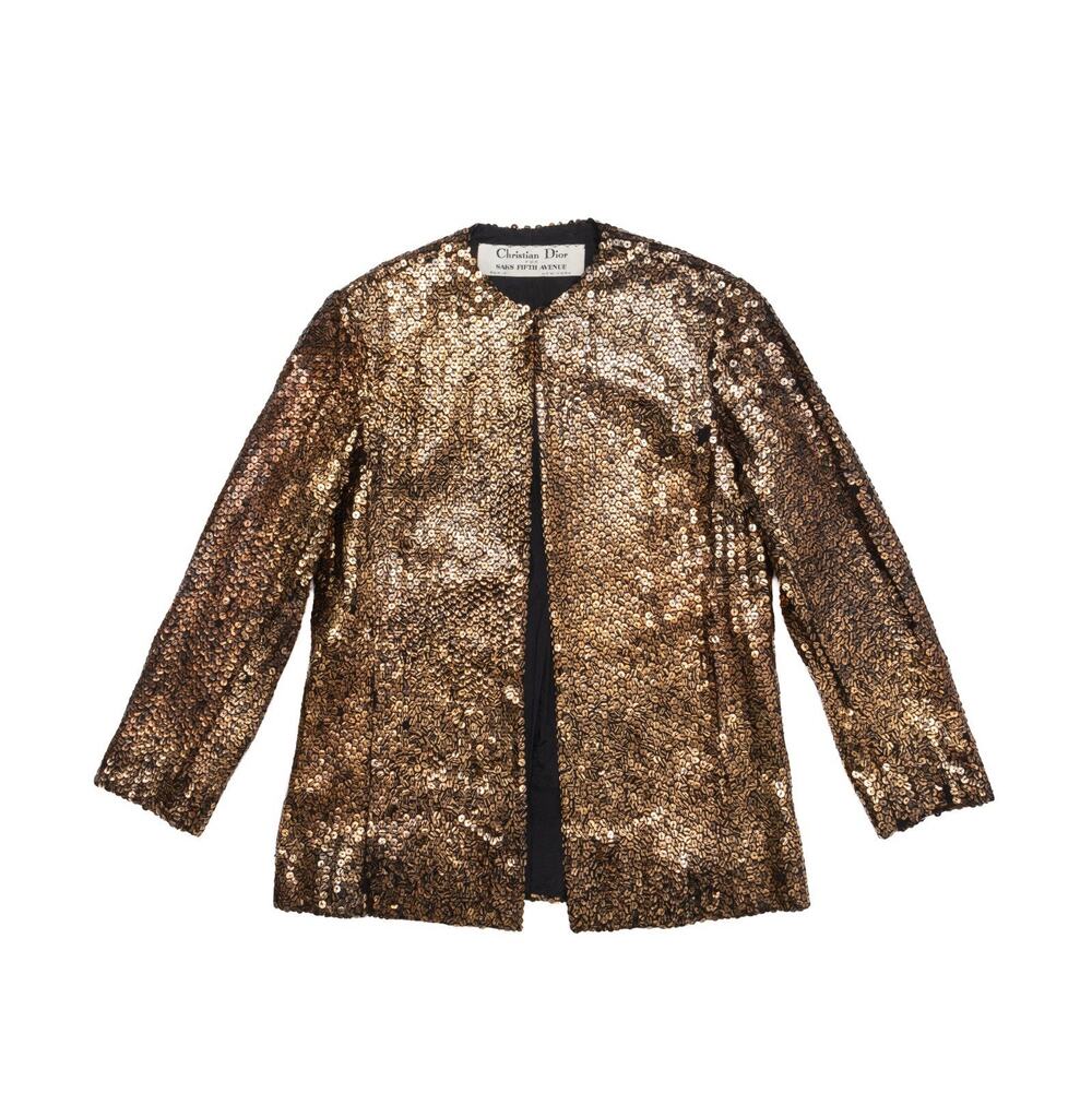 RERE Christian Dior Saks Vintage Gold Sequined Tiger Open Front Jacket Sz:4